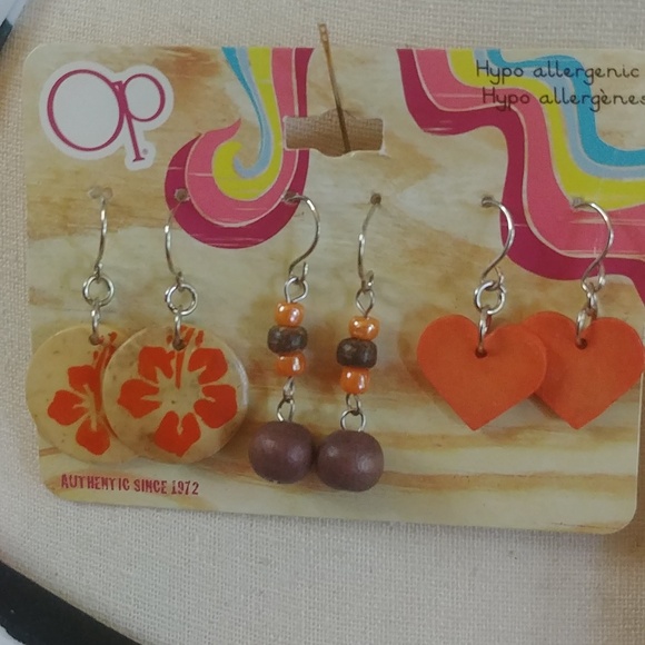 NWT OP Wood Earrings and Trio of Anklets Set - Picture 2 of 8